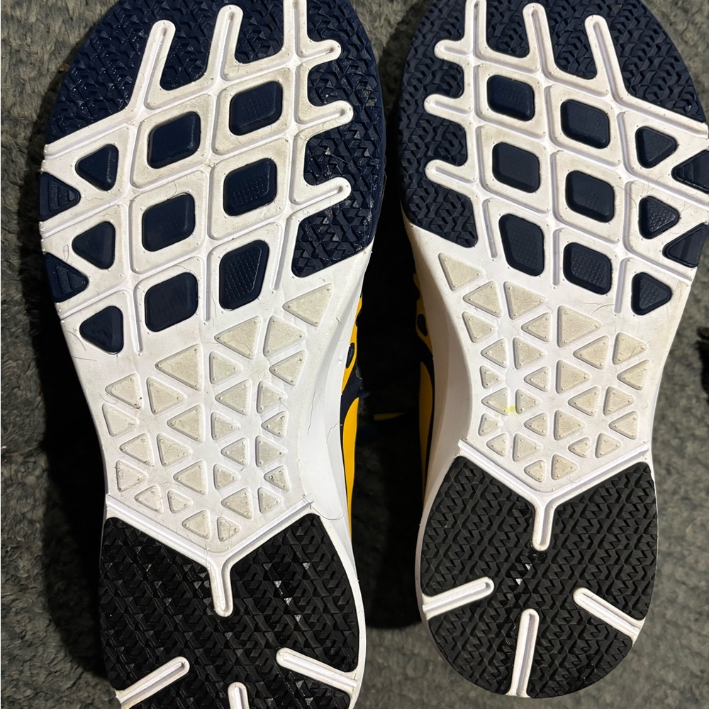 Navy and Maze University of Michigan shoes worn 1x. Size 10 Nike Speed 4 Trainer